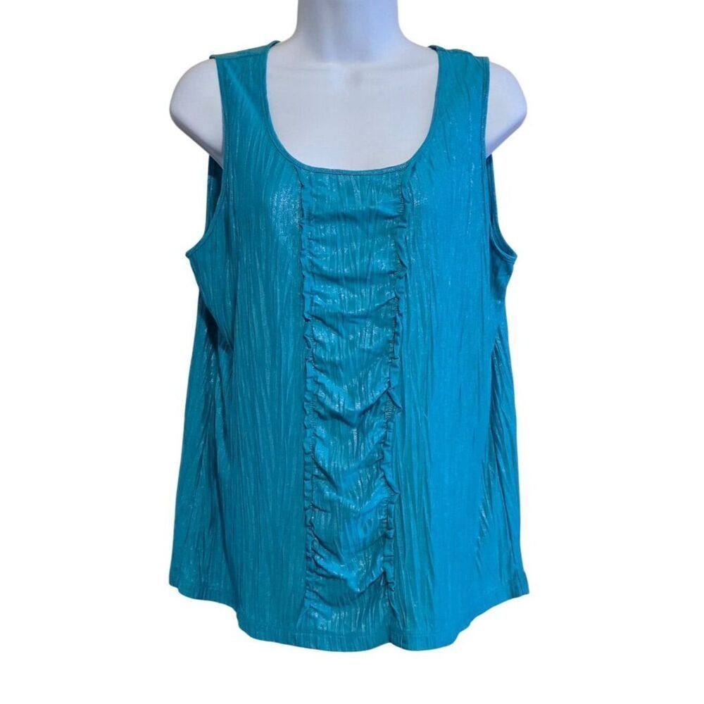 Turquoise Sleeveless Textured Tank Top Flowy Ruffle Detail Lightweight summer